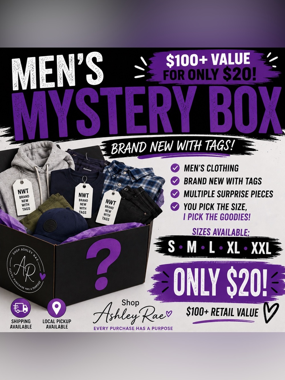 🔥 MEN’S $20 MYSTERY BOX — BRAND NEW WITH TAGS! 🔥